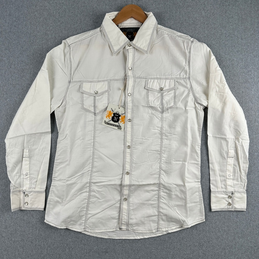 Novin Button Up Mens L White 103 Western Pearl Snap Contrast Stitch